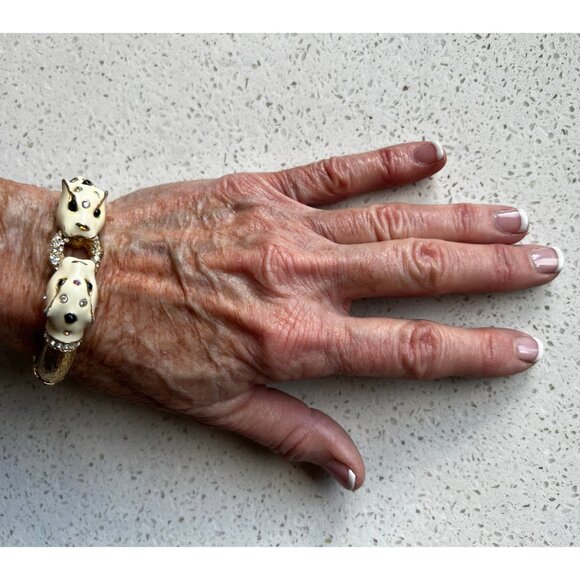 Vintage CINER Double Panther White Enamel Clamper Bracelet *RARE* - Picture 4 of 6